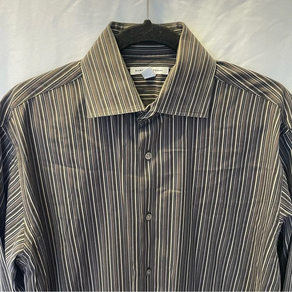 Banana Republic Striped Long Sleeve Dress Shirt Large Office Business‎ Workwear